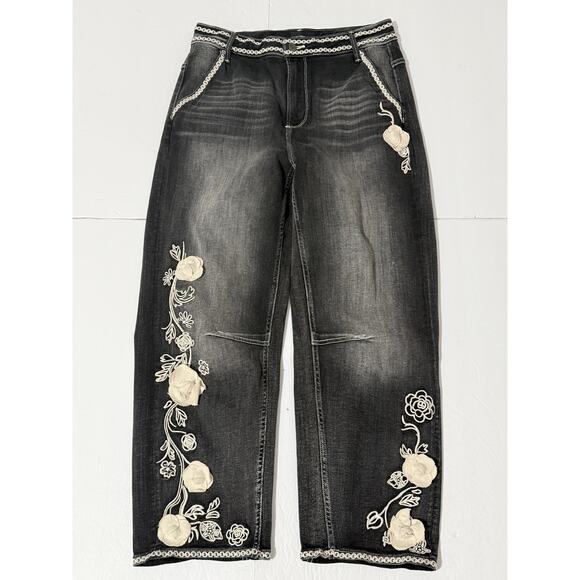 DRIFTWOOD Denim - Driftwood Barbara Ravishing Rosettes Wide Leg Barrel Jeans, Size 27